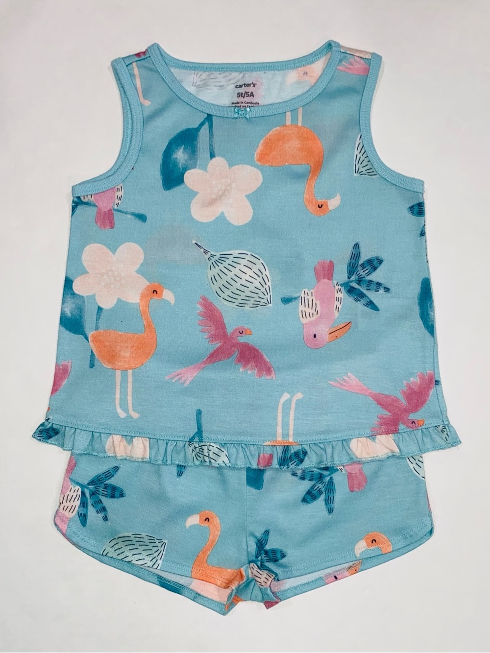 Carter’s Girls’ Tropical Print Aqua Blue Loose Fit 2-piece Pajamas Size 5T